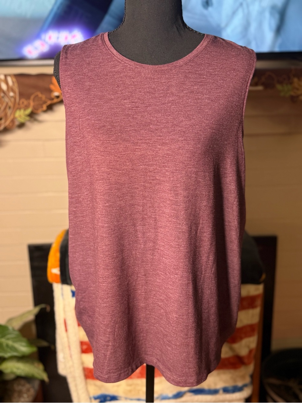 Nine West Sleeveless Crewneck Tank - Plum Heather